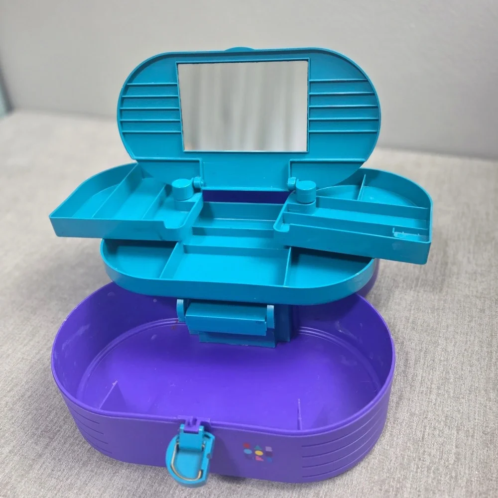 Vintage 90's Caboodles 2640 Purple Teal Retro Makeup Organizer Case Mirror USA
